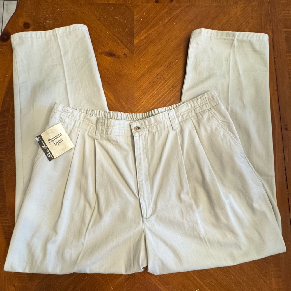 VTG Eddie Bauer Pants Khaki Dress Trouser Pleated Pigmented Dyed Sz 42 Tall NWT